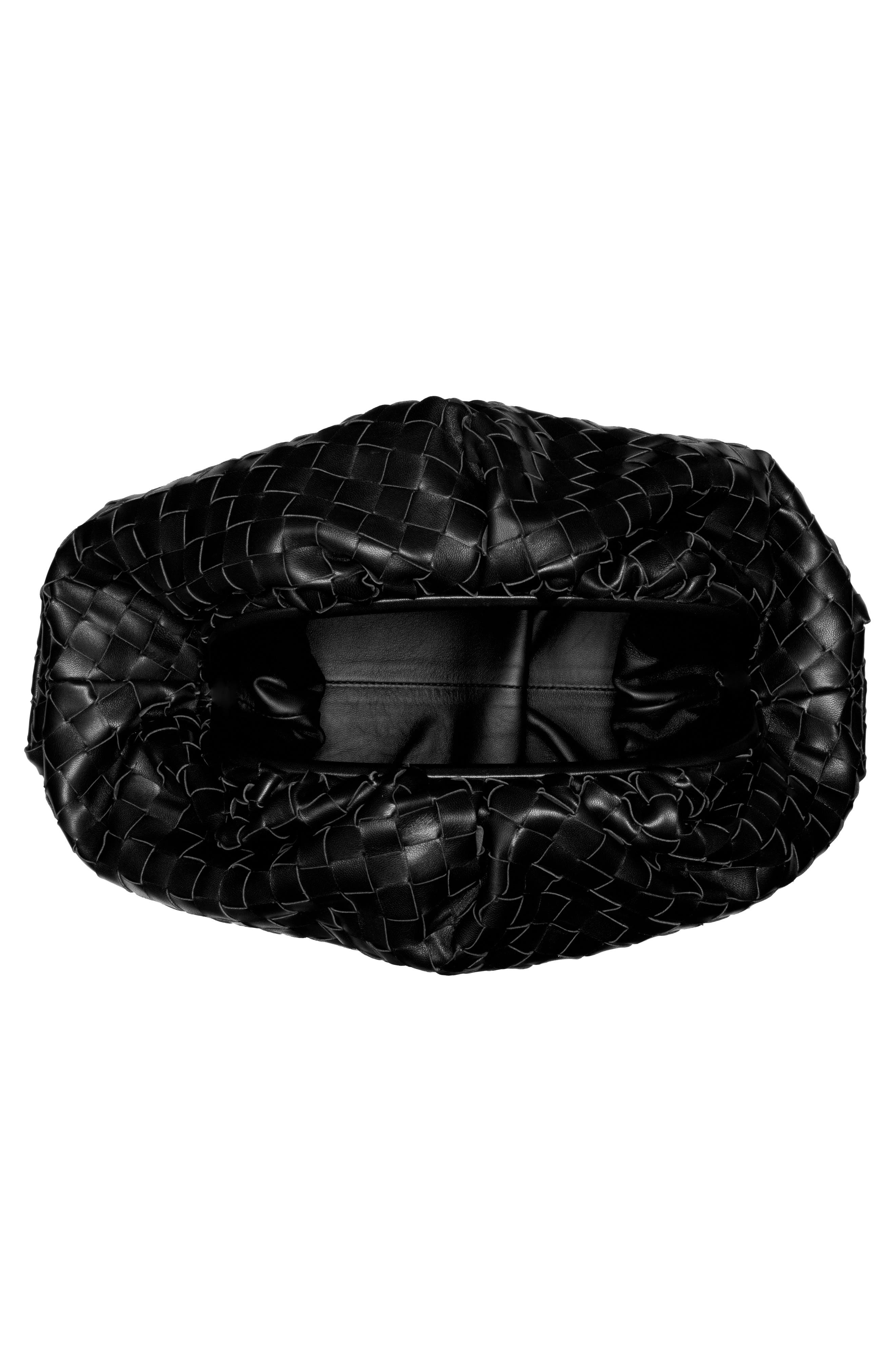 Intrecciato Leather Pouch, Alternate, color, NERO/ SILVER