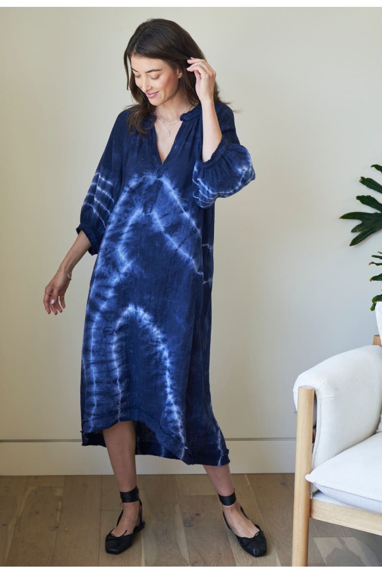 Tie Dye Gauze Dress with Pockets, Alternate, color, Navy River