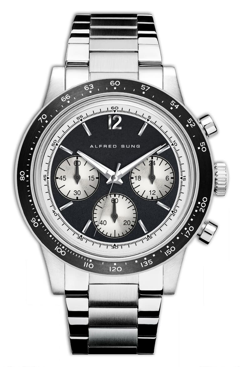 Chronograph II Bracelet Strap Watch, 44mm, Main, color, SILVER BRACELET/BLACK DIAL