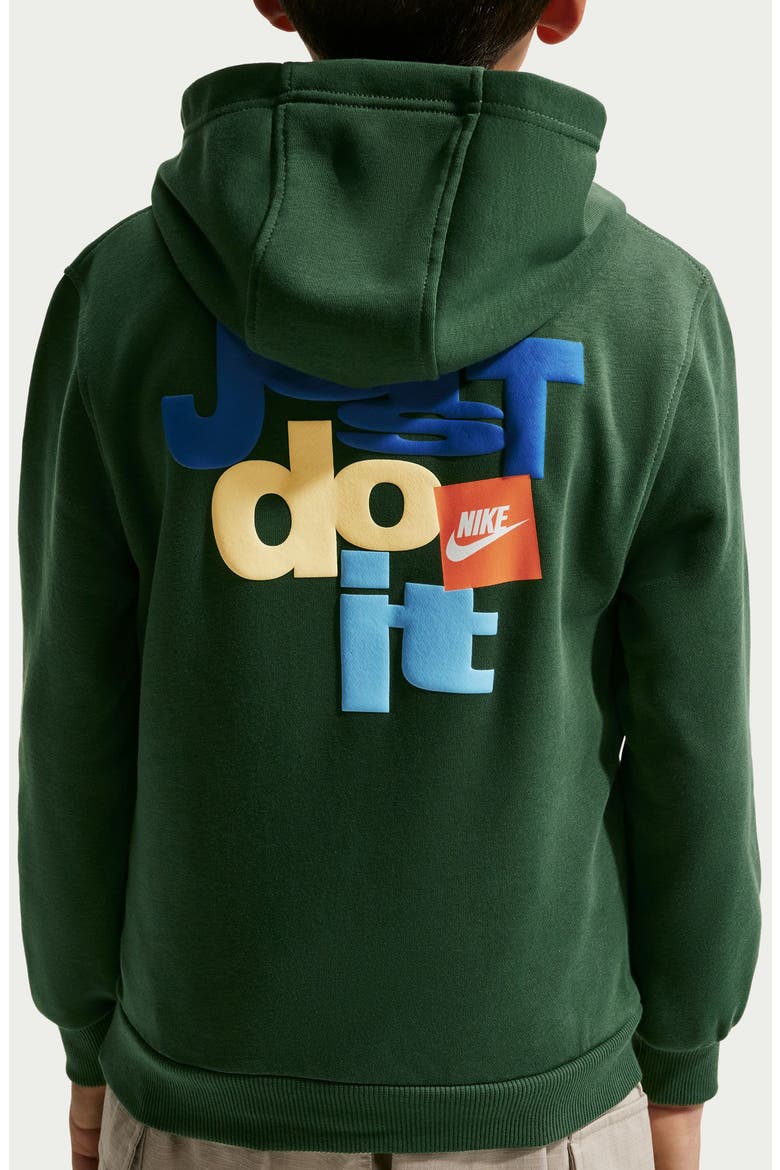 Kids' Sportswear Box French Terry Hoodie, Alternate, color, FIR/ WHITE