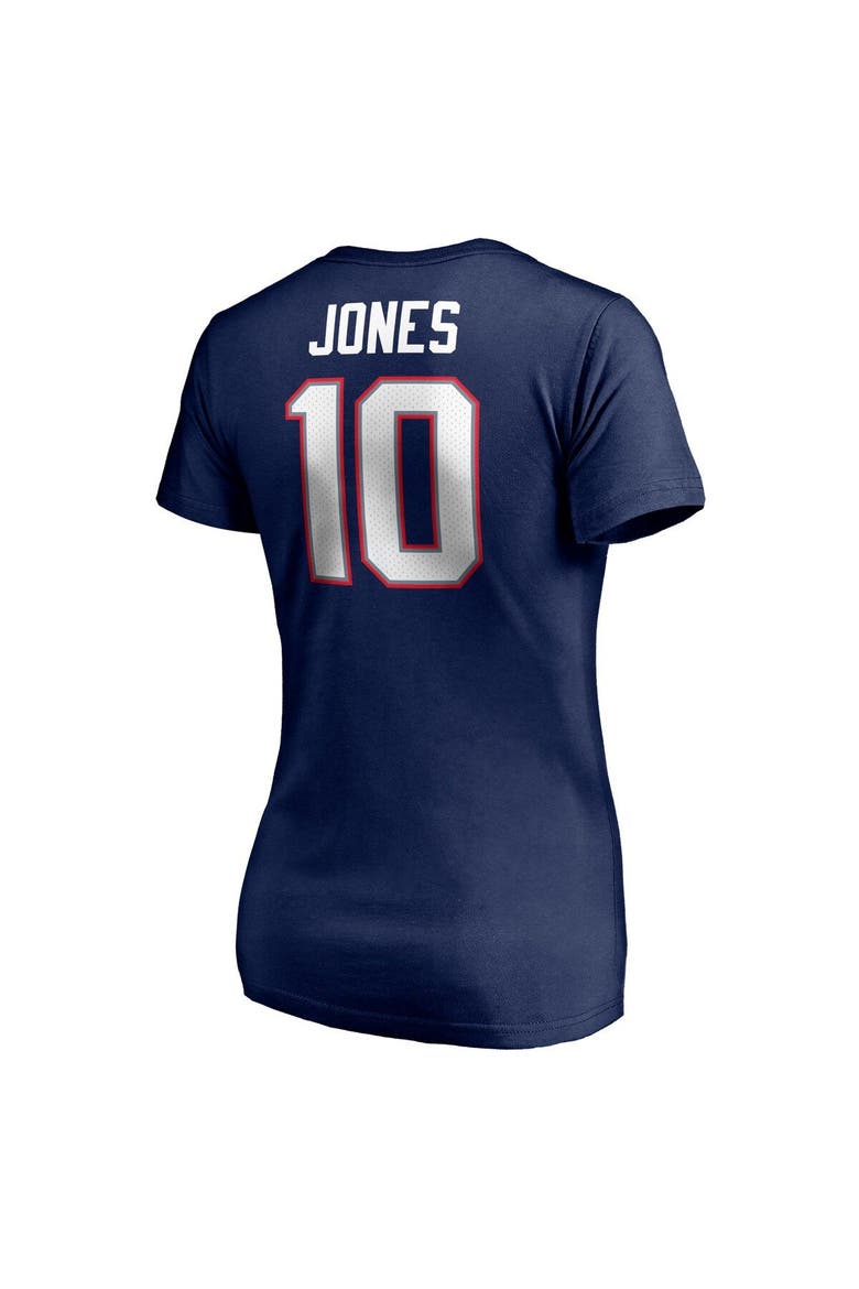 Women's Fanatics Branded Mac Jones Navy New England Patriots Logo Player Icon Name & Number V-Neck T-Shirt, Alternate, color, Navy