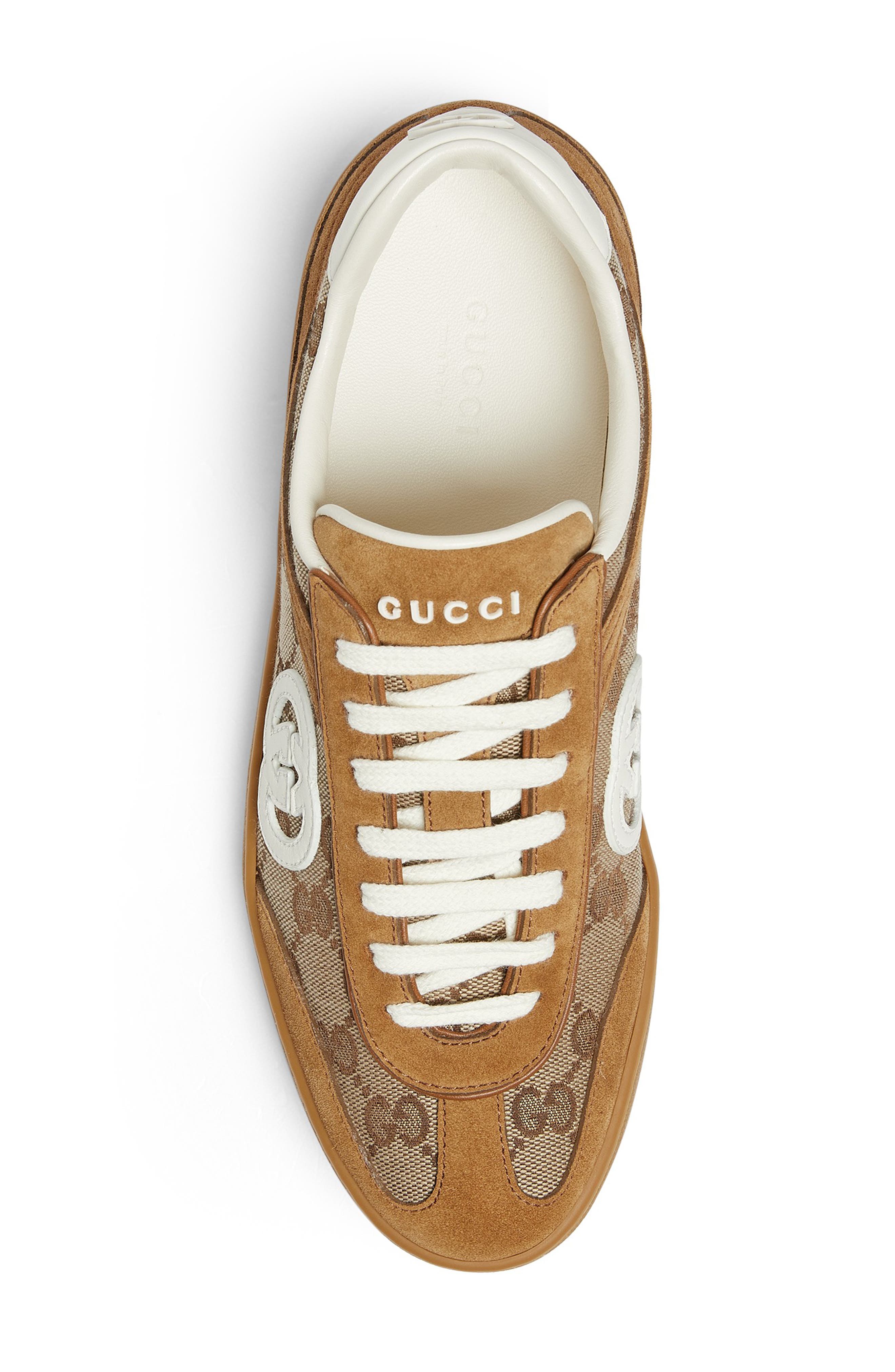 Gucci G75 GG Canvas & Suede Low Top Sneaker, Alternate, color, Light Brown