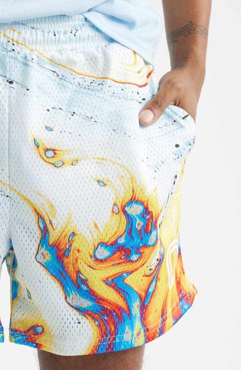 OVERTIME Splash Mesh Shorts, Alternate, color, Spill