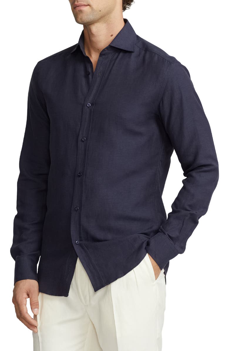 Ralph Lauren Purple Label Aston Linen & Silk Button-Up Shirt, Alternate, color,
