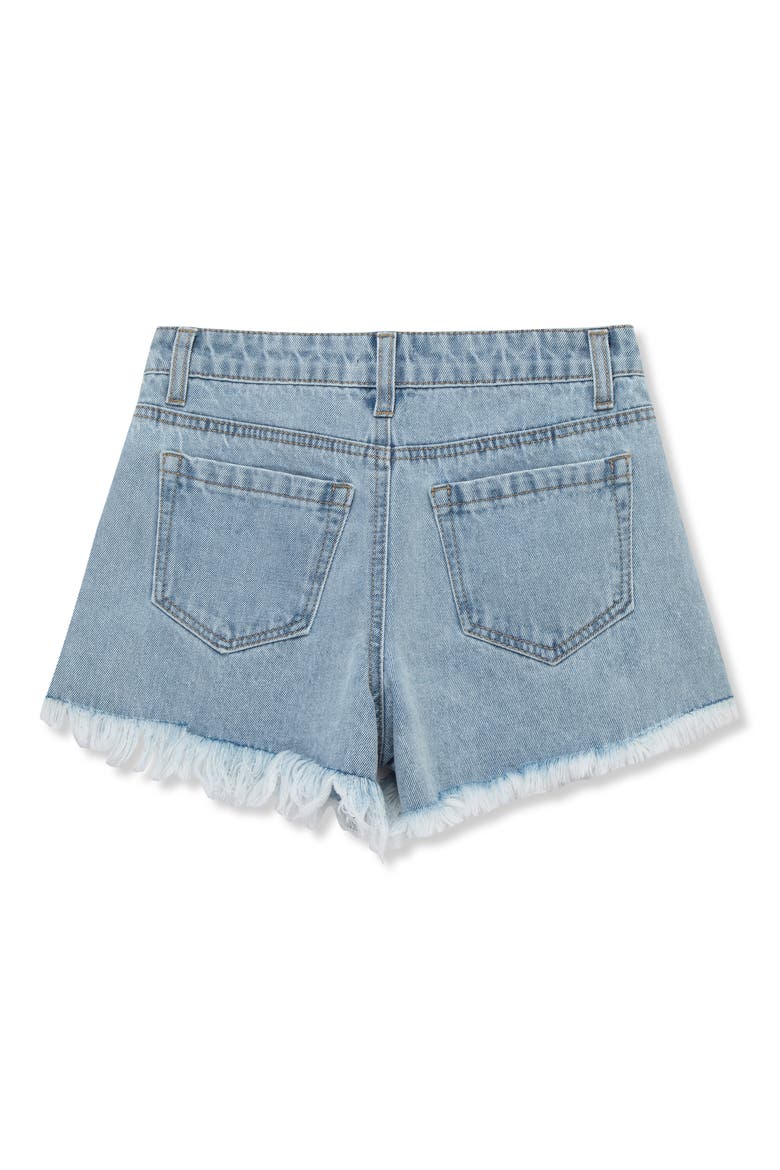 Kids' Imitation Pearl Organza Bow Denim Shorts, Alternate, color, LIGHT STONE