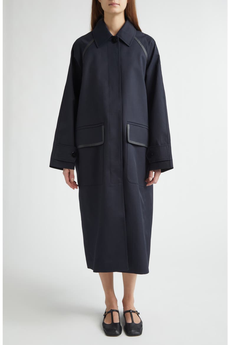 Discrete Virgin Wool Gabardine Trench Coat, Alternate, color, MIDNIGHT NOIR
