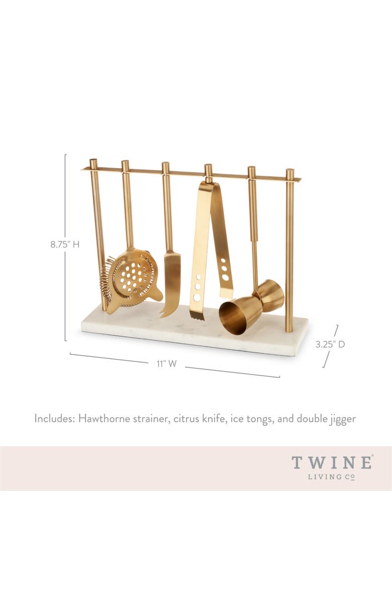 4-Piece Bar Tool Set in Gold with Marble and Stainless Steel Stand, Alternate, color, Gold