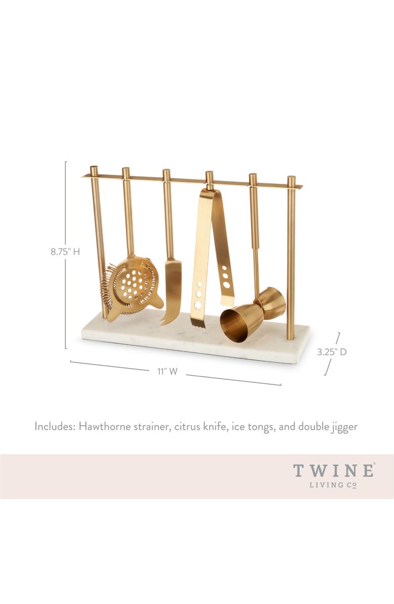 TWINE 4-Piece Bar Tool Set in Gold with Marble and Stainless Steel Stand, Alternate, color, Gold