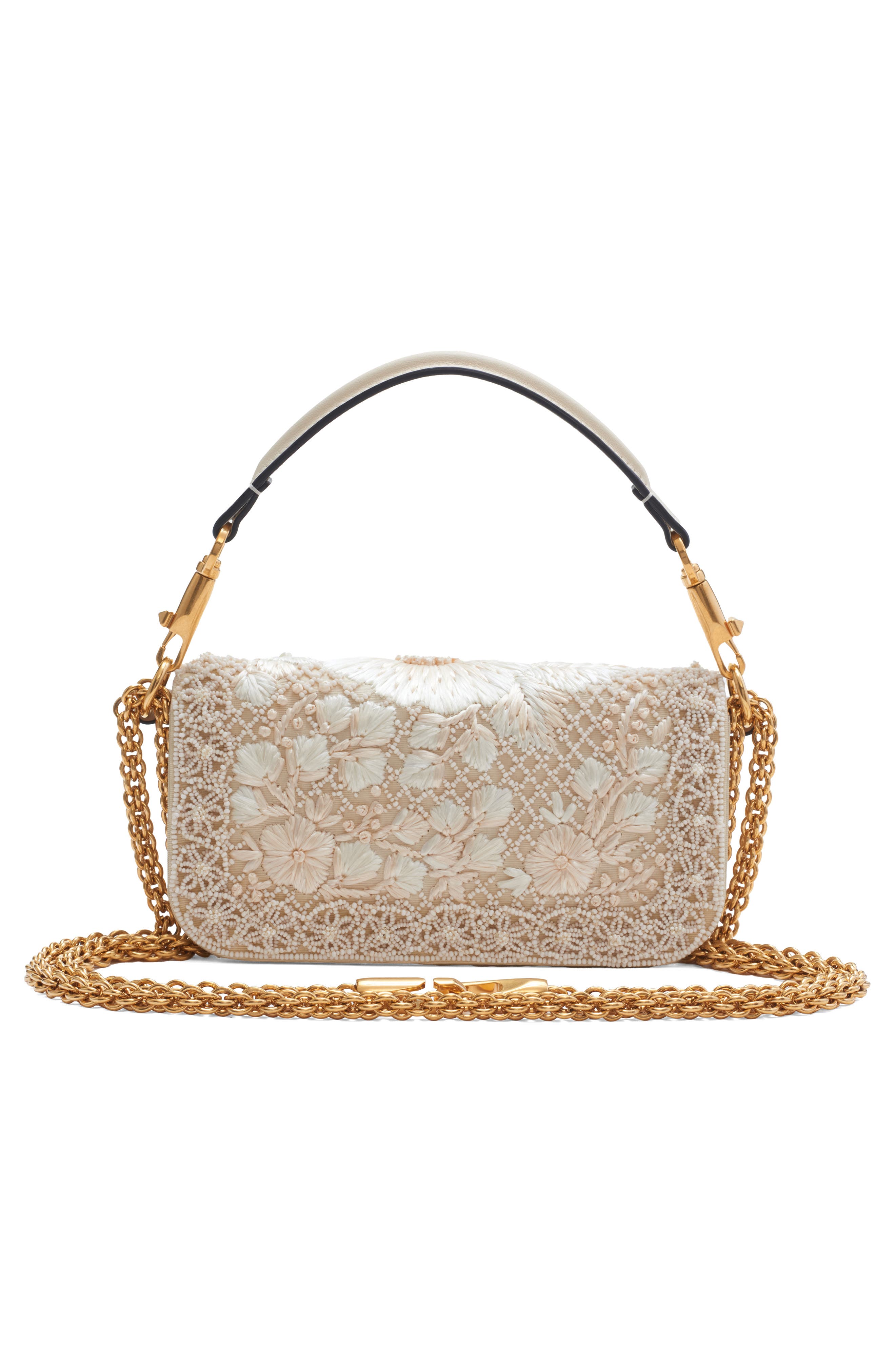 Valentino Garavani Locò Small Jewel Logo Embroidered Shoulder Bag, Alternate, color, White/ Cream