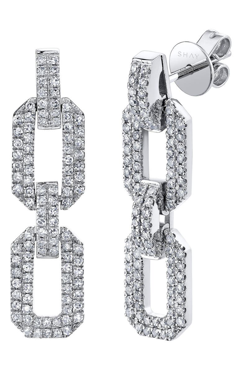 SHAY Diamond Pavé 18K Gold Flat Geo Link Drop Earrings, Main, color, White Gold