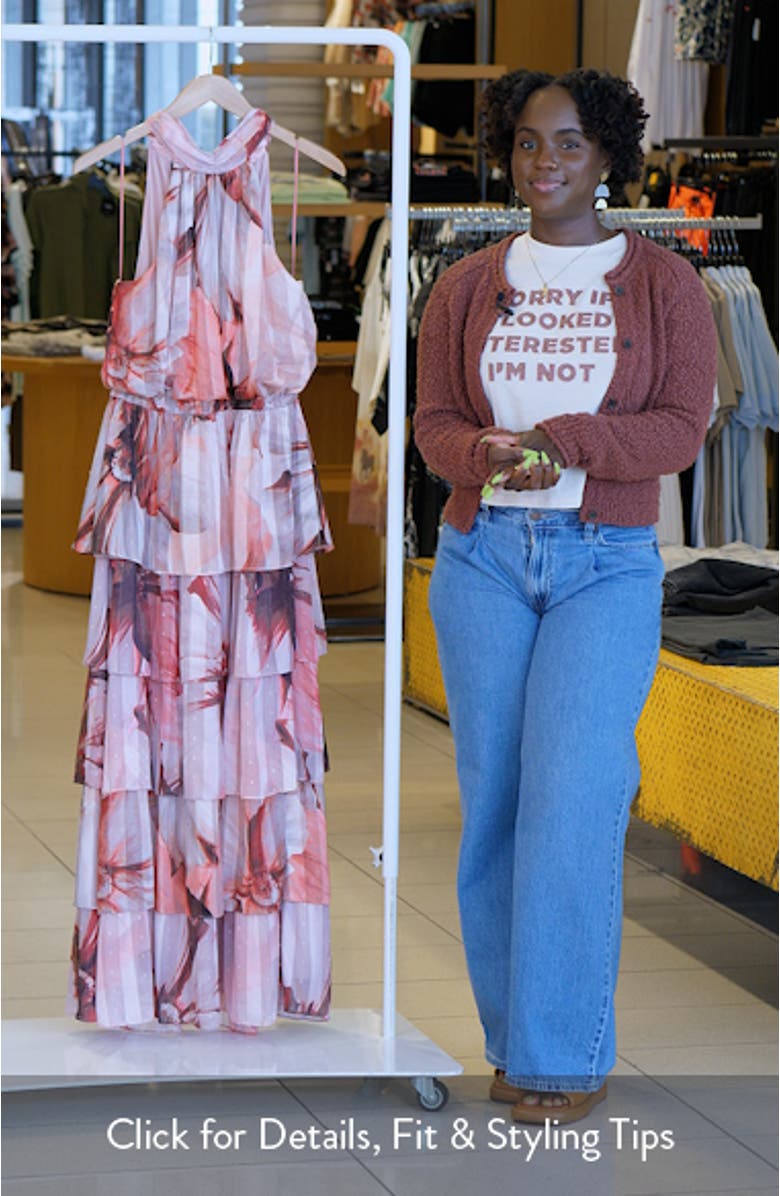 Metallic Floral Print Halter Dress, sales video thumbnail