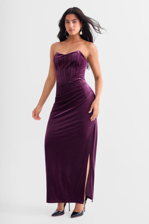 Strapless Velvet Ruched Sculpting Corset Gown