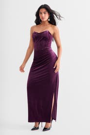 Popilush Strapless Velvet Ruched Sculpting Corset Gown