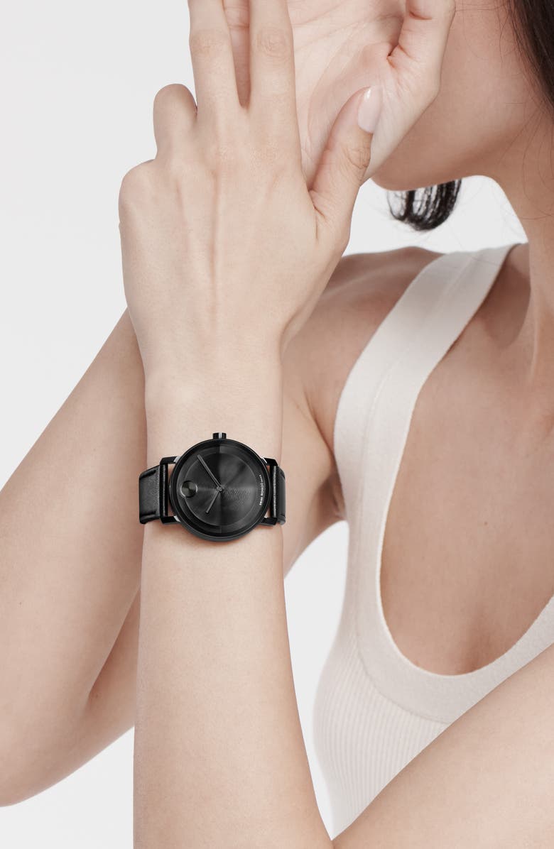 Movado Bold Evolution 2.0 Leather Strap Watch, 40mm, Alternate, color, Black