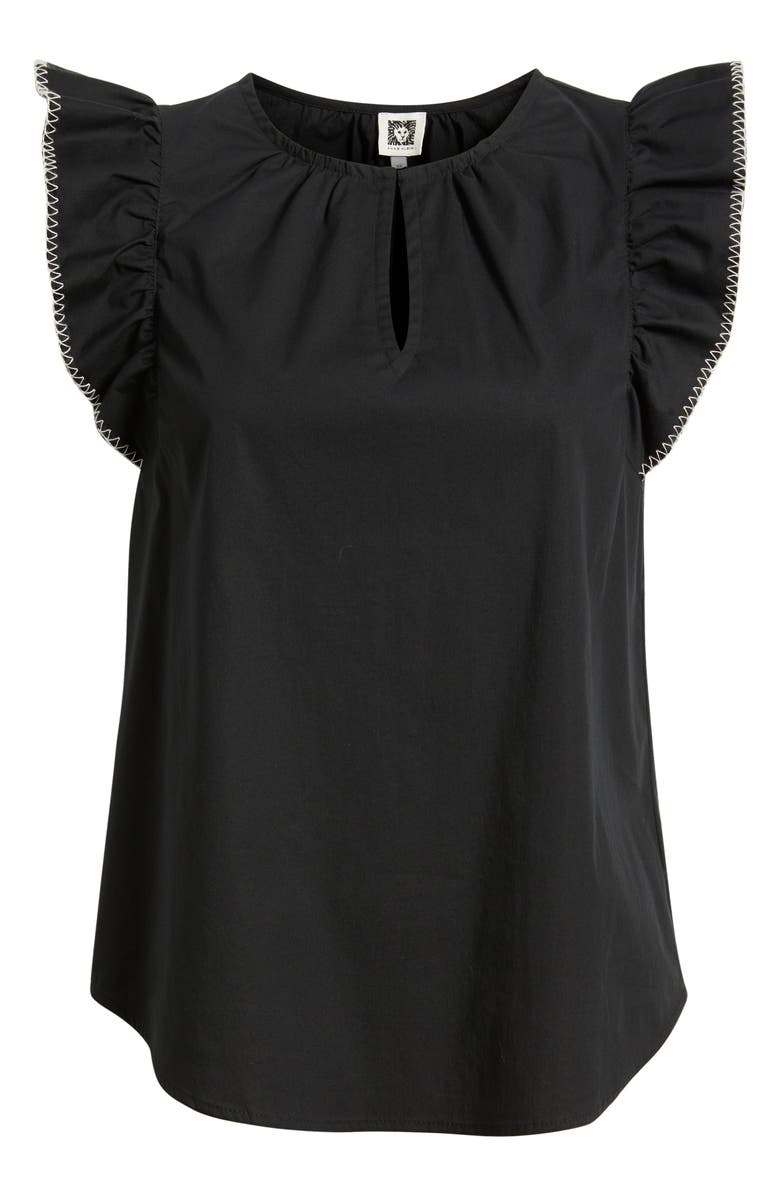 Anne Klein Blanket Stitch Flutter Sleeve Cotton Blend Top, Main, color, Anne Black