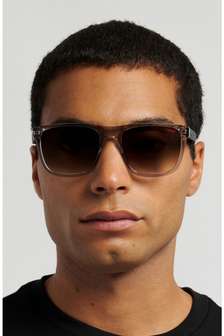56mm Gradient Rectangular Sunglasses, Alternate, color, GREY/ GREEN SHADED