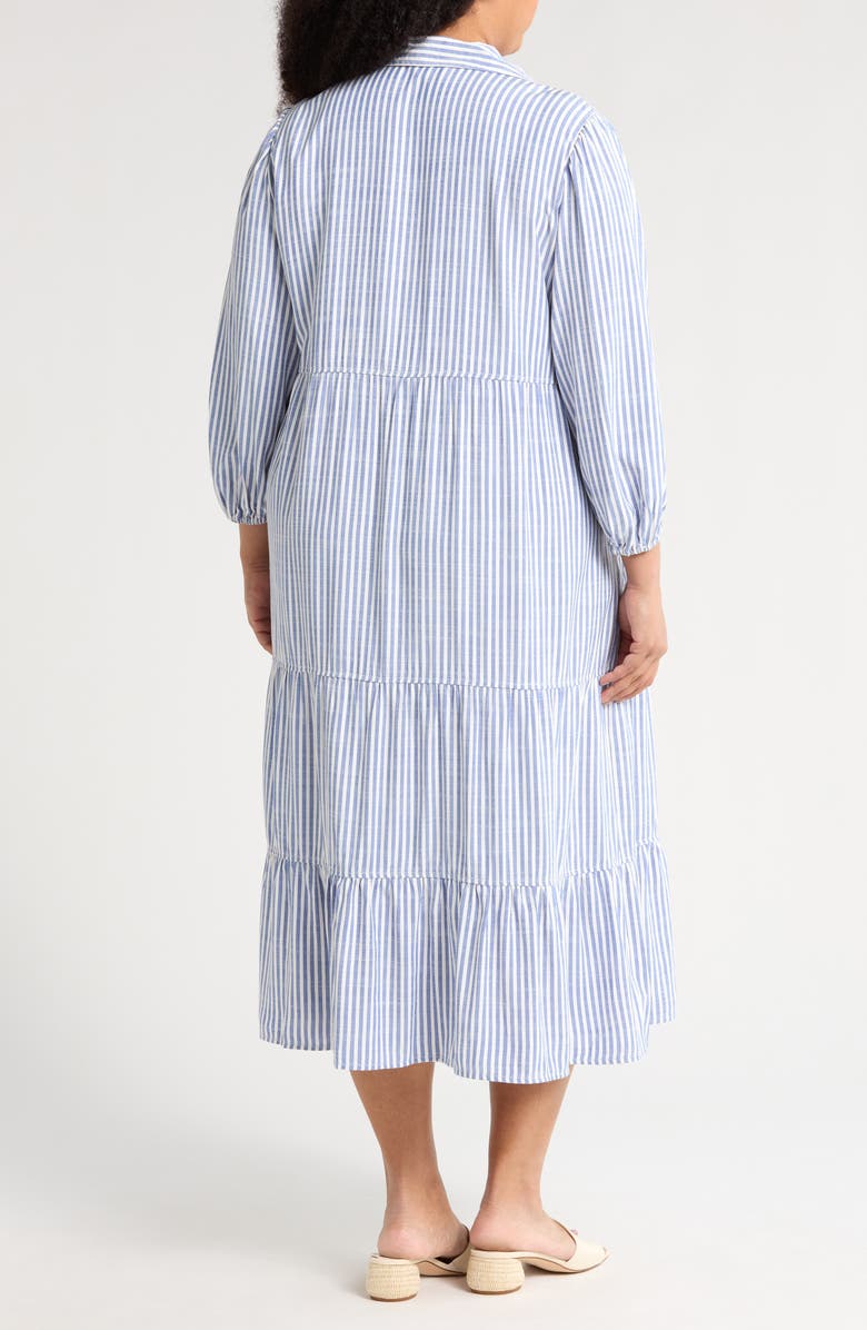 MAX STUDIO Three-Quarter Sleeve Tiered Shirtdress, Alternate, color, Denim Stripe