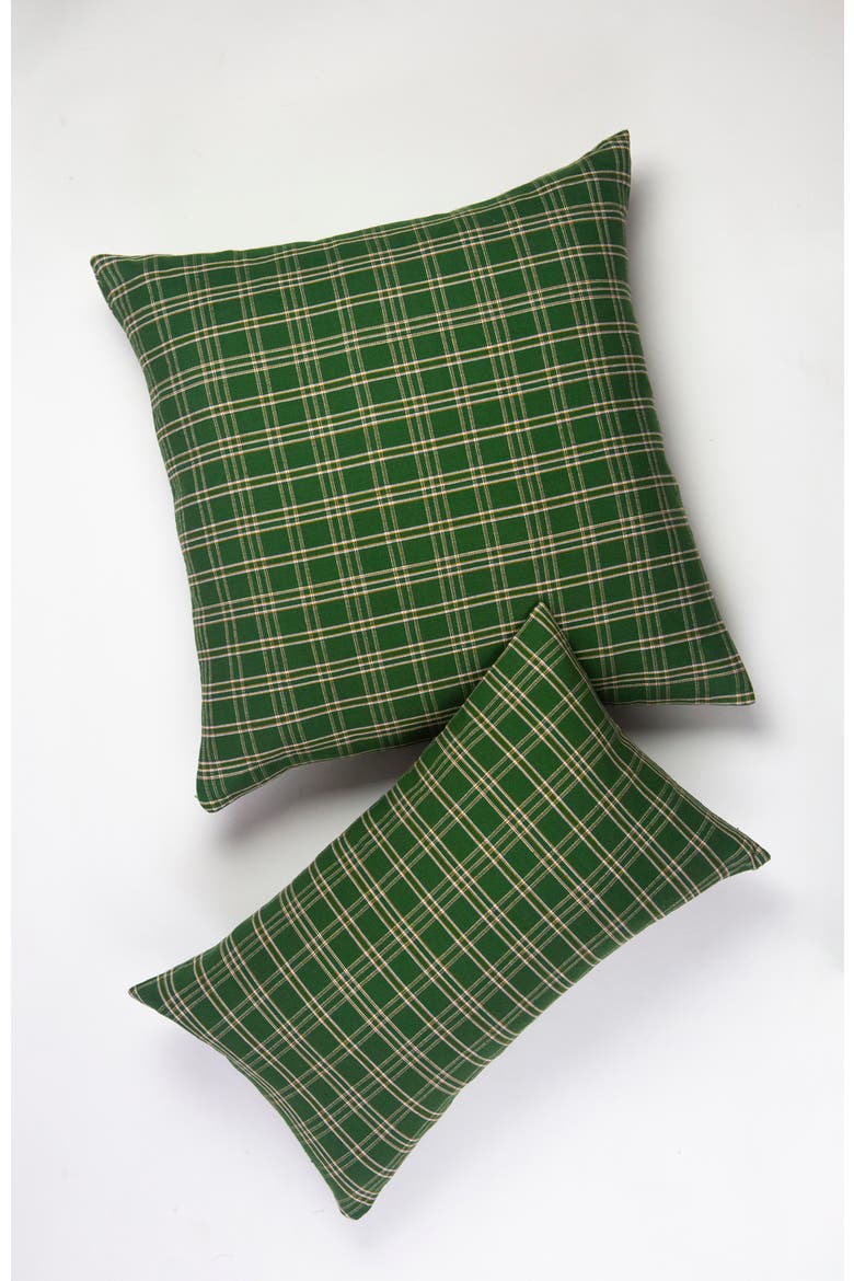 Chiapas Forest Green Plaid Handwoven Cotton Throw Pillow, Alternate, color, Forest Green Plaid