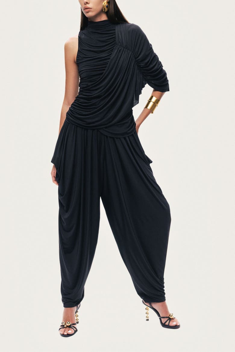 Asymmetric Draped Blouse, Alternate, color, Black