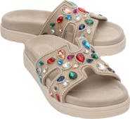 Forever & Always Shoes Denilla Leather Embellished Slide Sandal