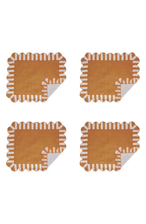 Misette Set Of 4 Scalloped Linen Placemats In Amber