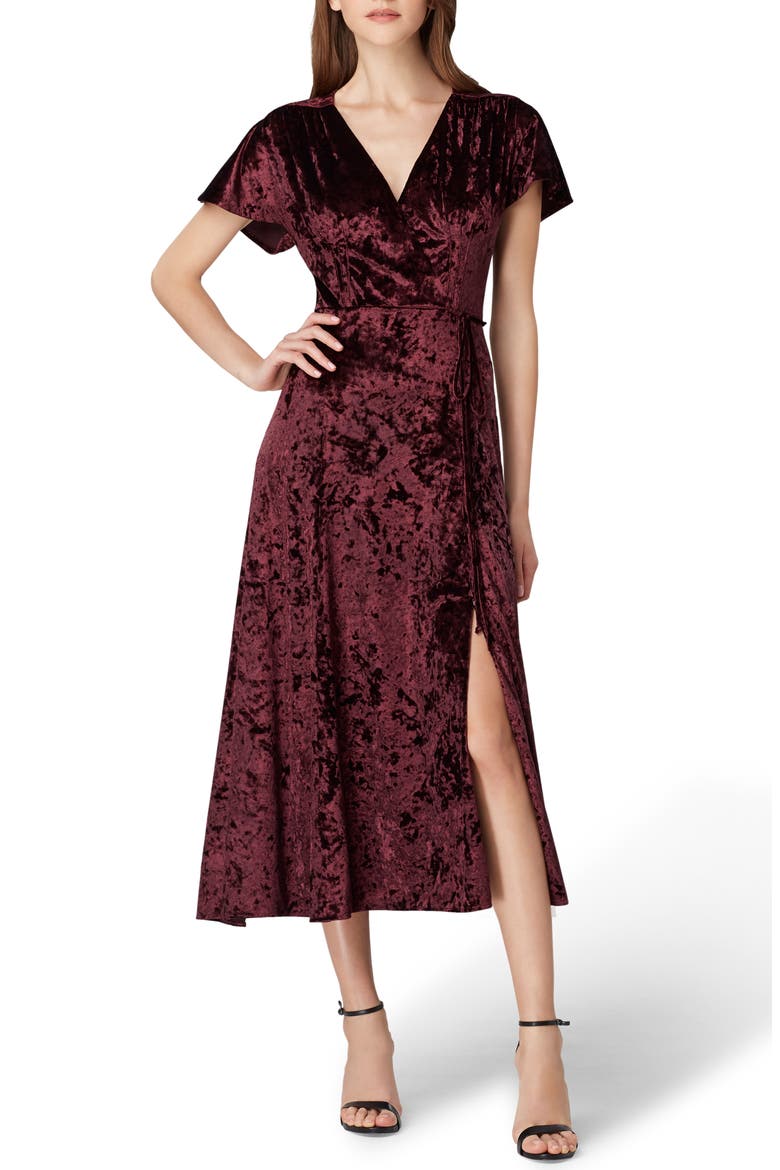 Panne Velvet Faux Wrap Dress, Main, color, PORT
