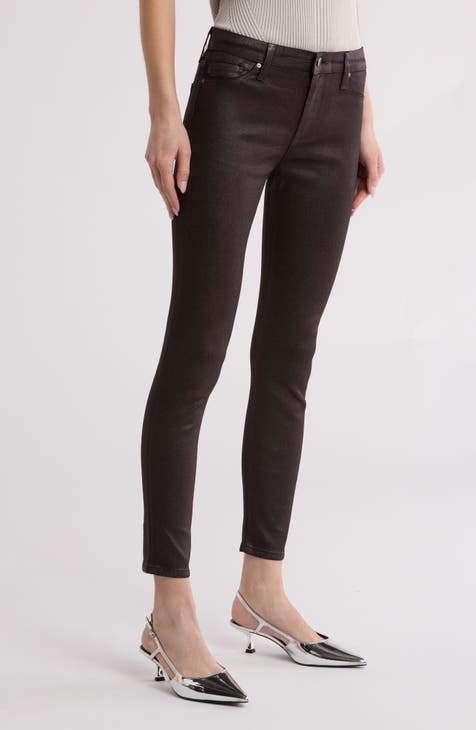 The Farrah High Rise Ankle Skinny Leather Panel Denim Pants