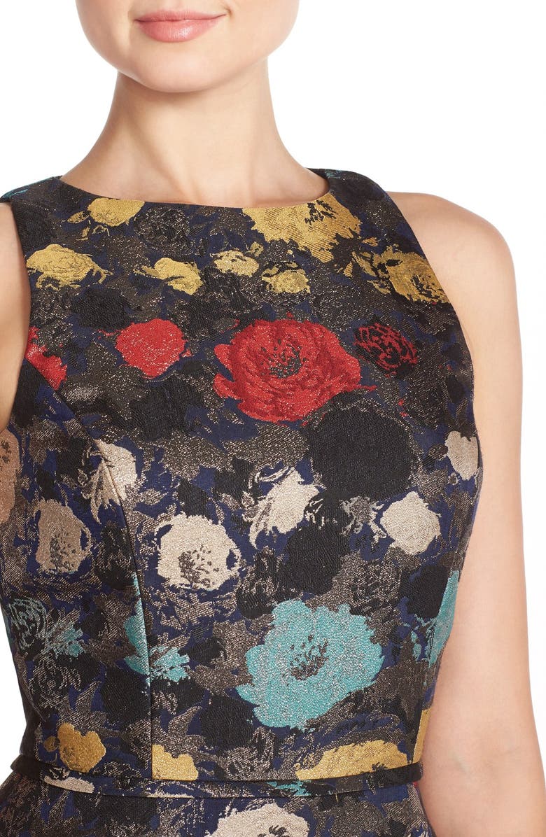 Tahari Floral Metallic Jacquard Fit & Flare Dress, Alternate, color,