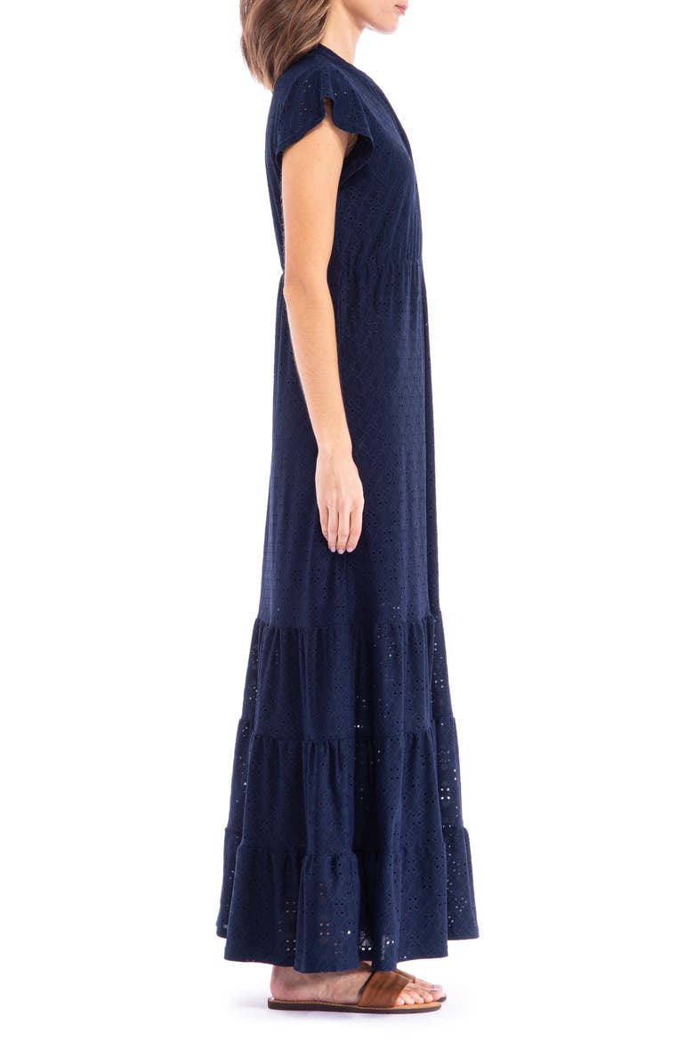 Ruffle Sleeve Tiered Maxi Dress, Alternate, color, NAVY