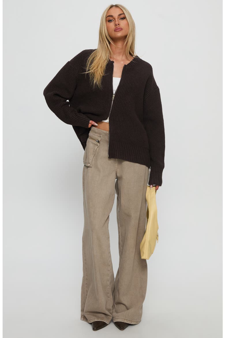 Lexene Zip Cardigan, Alternate, color, CHOCOLATE