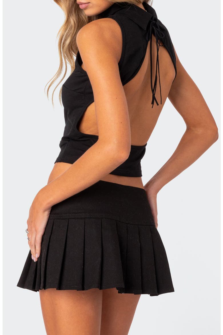 Mock Neck Open Back Crop Top, Alternate, color, BLACK