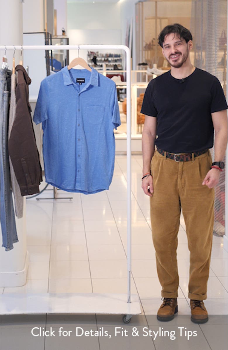 Short Sleeve Marled Linen Button-Up Shirt, sales video thumbnail