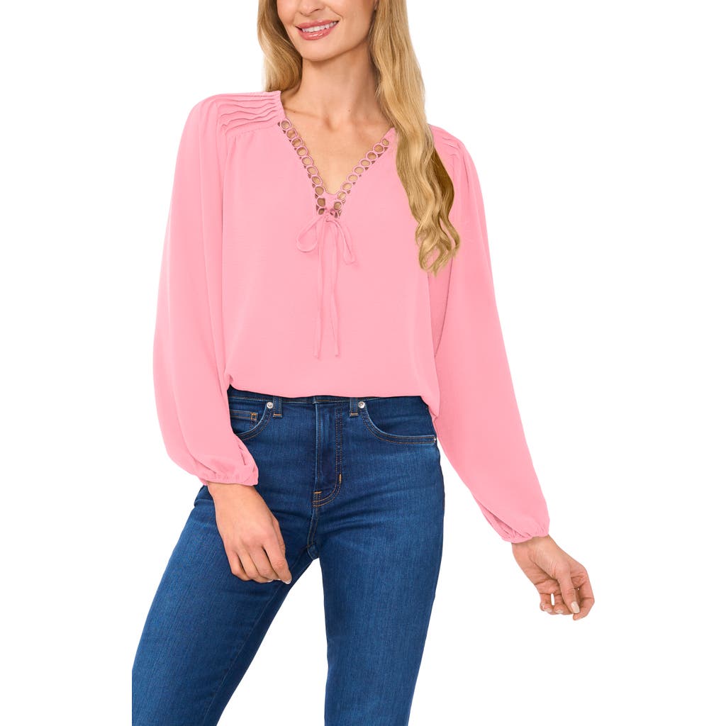 Cece Pintuck Blouson Sleeve Blouse In Pink