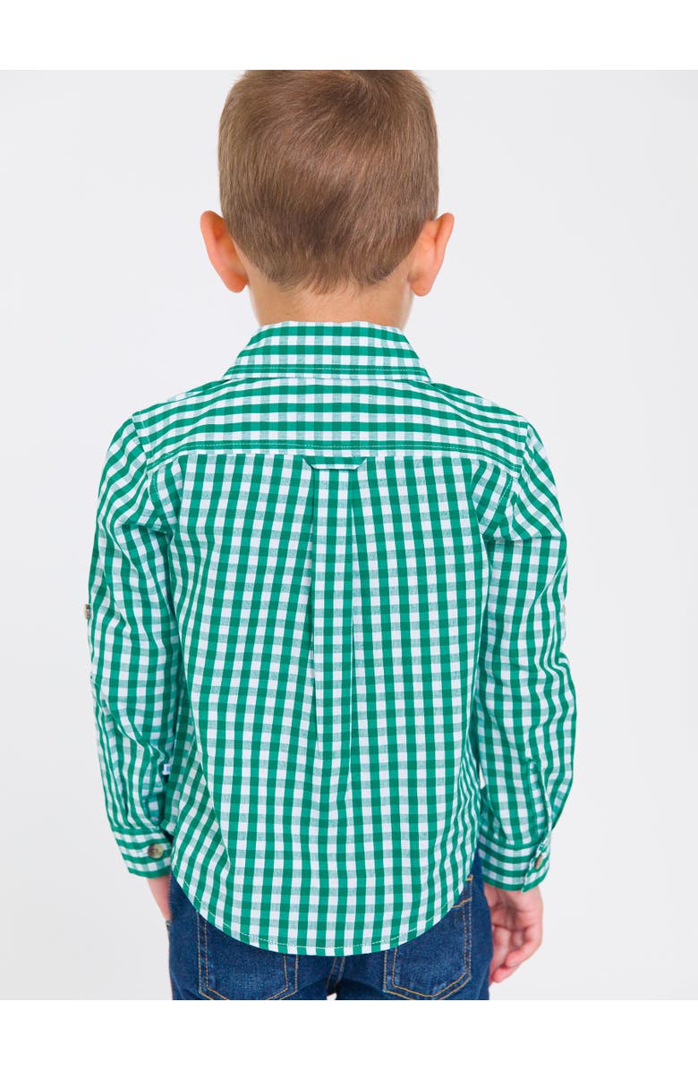 RuggedButts Boys Long Sleeve Button Down Shirt, Alternate, color, Classic Emerald Green Gingham