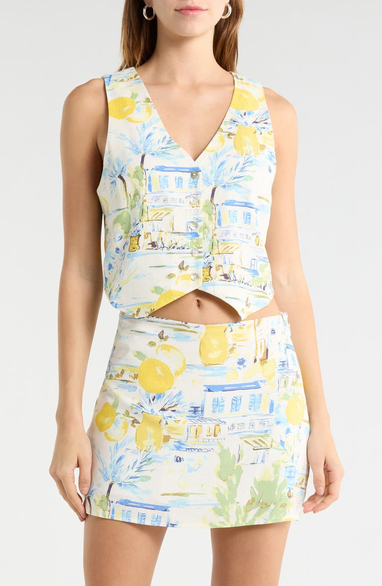 SUGARLIPS Amalfi Coast Kayri Buttoned Crop Top, Main, color, 