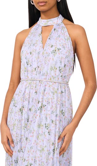 Floral Pleated Sleeveless Maxi Dress