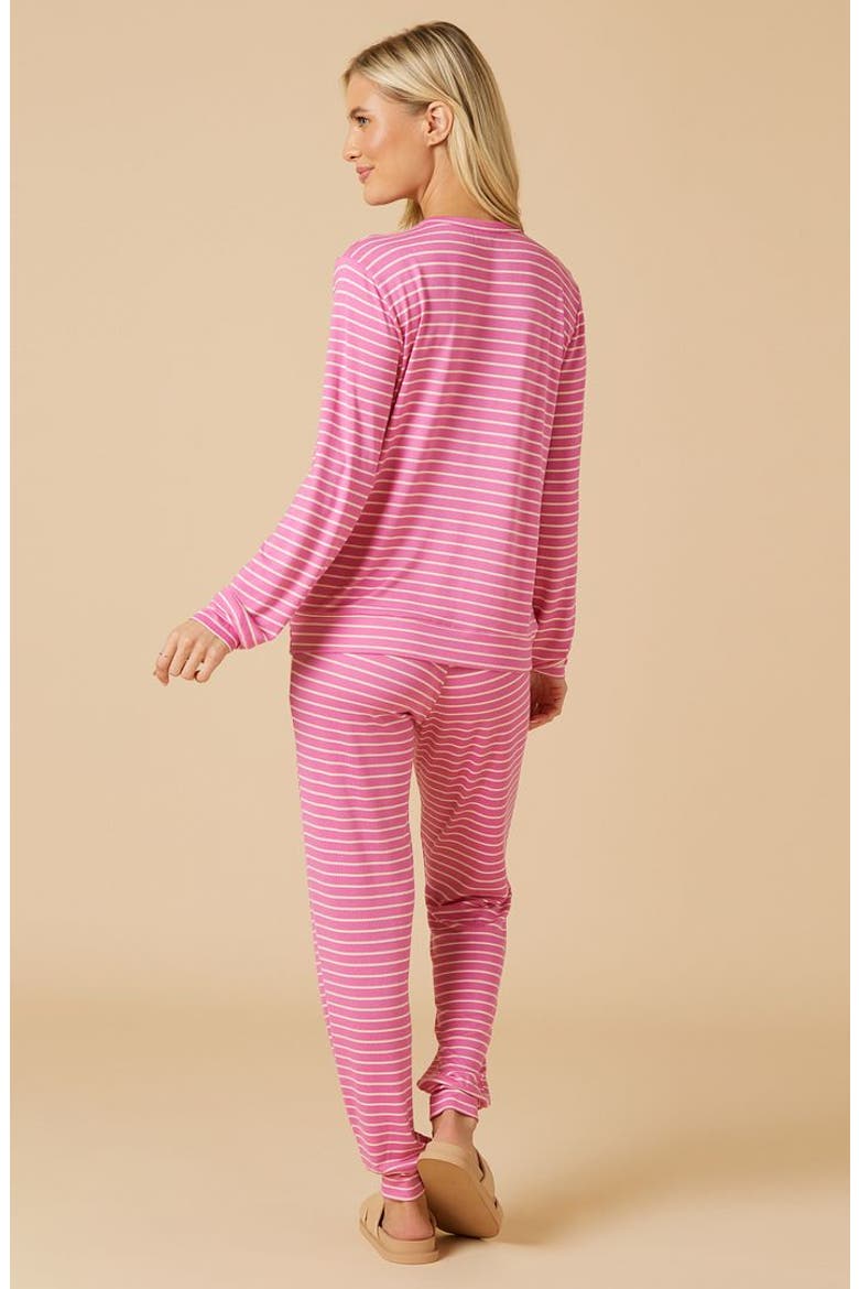 Dream Jersey Long Sleeve Crew Neck Lounge Set with Jogger Pant, Alternate, color, Fuchsia Stripe