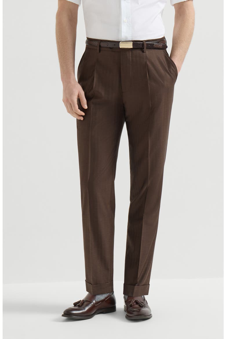 Virgin wool and cashmere trousers with pleat, Main, color, Brown
