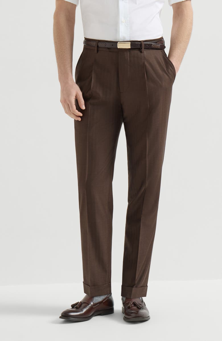 Brunello Cucinelli Virgin wool trousers, Alternate, color, Brown