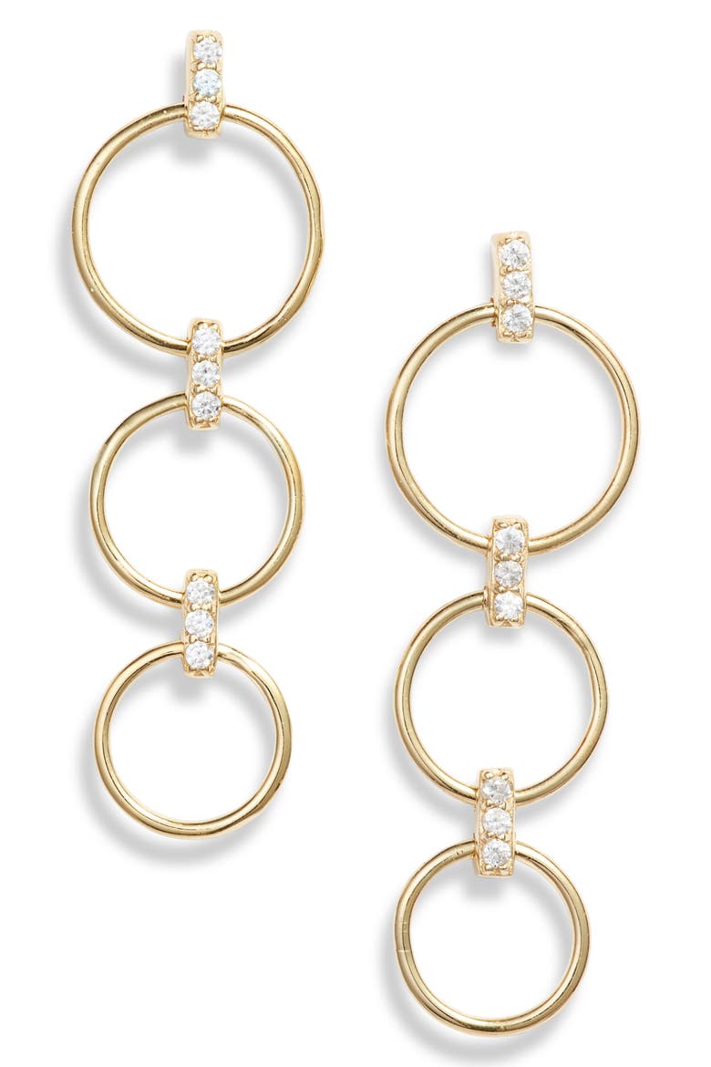 Triple Hoop Drop Earrings, Main, color, GOLD
