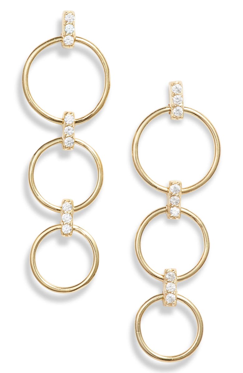 ela rae Triple Hoop Drop Earrings, Main, color, 