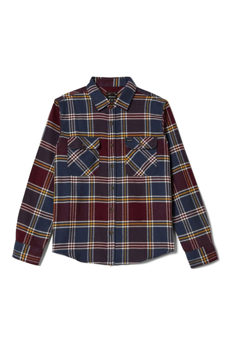 Bowery Plaid Flannel Button-Up Shirt, Alternate, color, MOOD INDIGO/PORT/SAFFRON