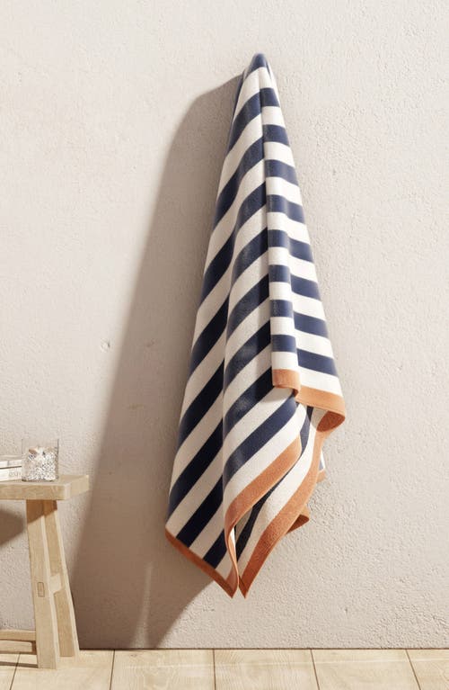 Woven & Weft Stripe Oversize Beach Towel In Stone Blue/clay