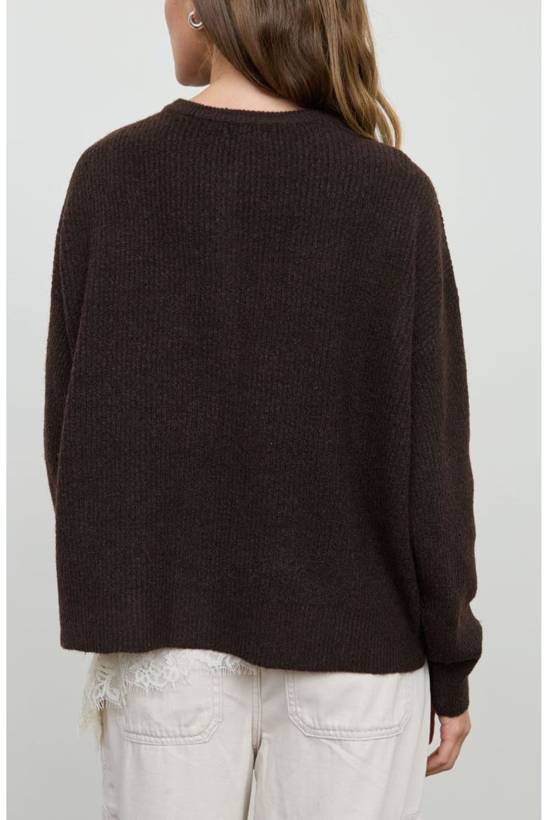 Ribbed Crewneck Cardigan, Alternate, color, CHOCOLATE BROWN