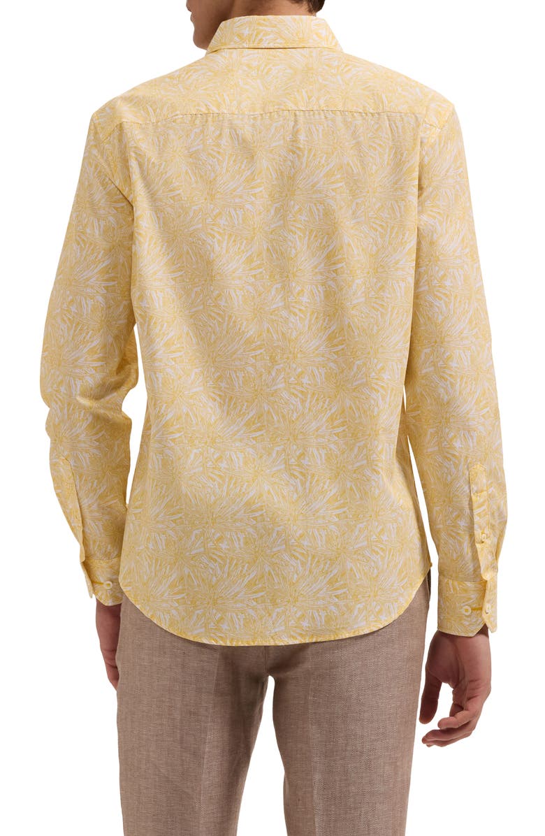 Bugatchi Julian Shaped Fit Leaf Print Cotton Button-Up Shirt, Alternate, color, Jojoba