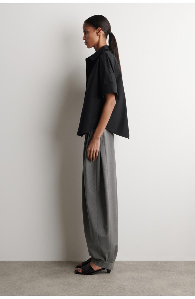COS Oversized Short-sleeved Cotton Shirt, Alternate, color, Black