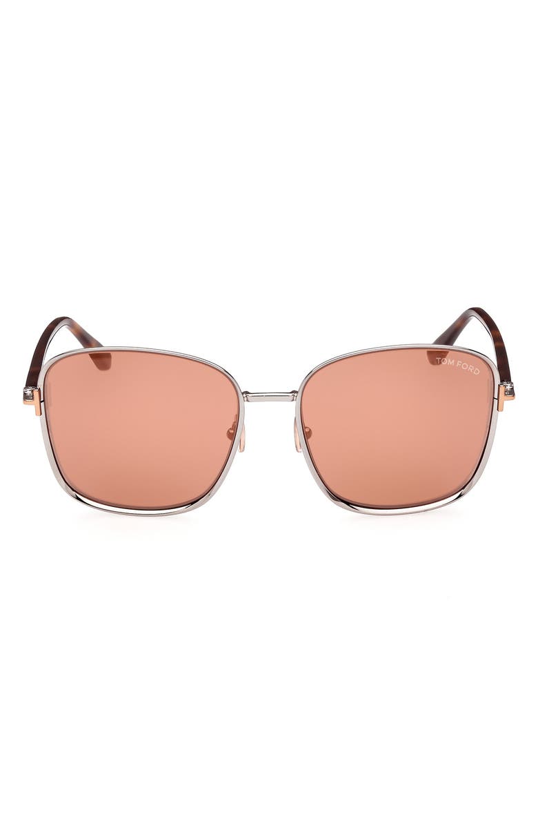 TOM FORD Fern 57mm Square Sunglasses, Main, color, Shiny Light Ruthenium / Rose