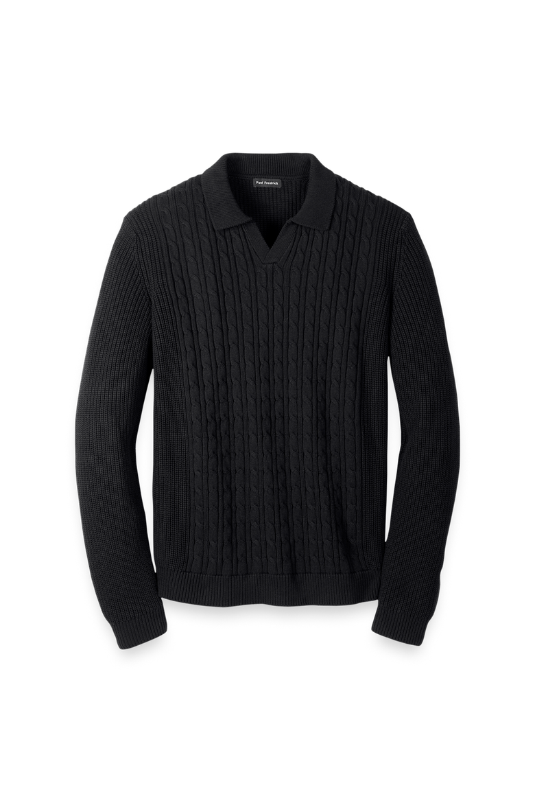 Cotton Cable V-neck Polo, Main, color, Black