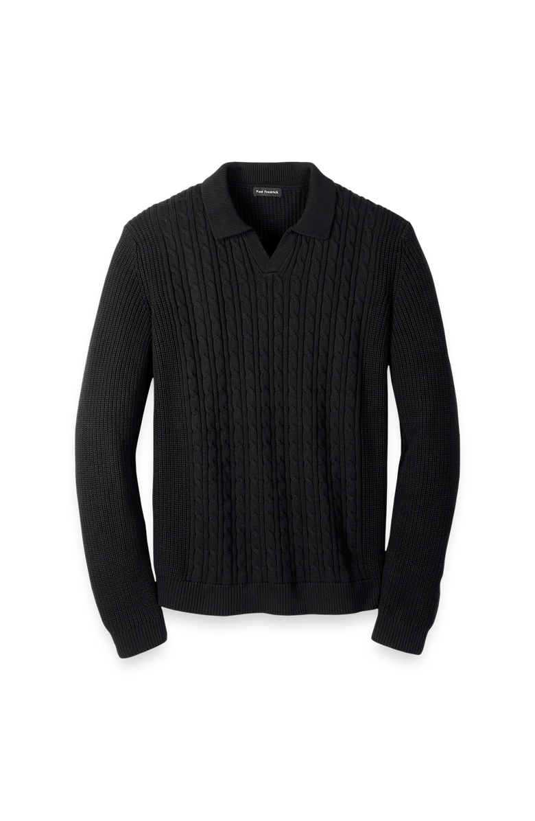 Paul Fredrick Cotton Cable V-neck Polo, Main, color, Black
