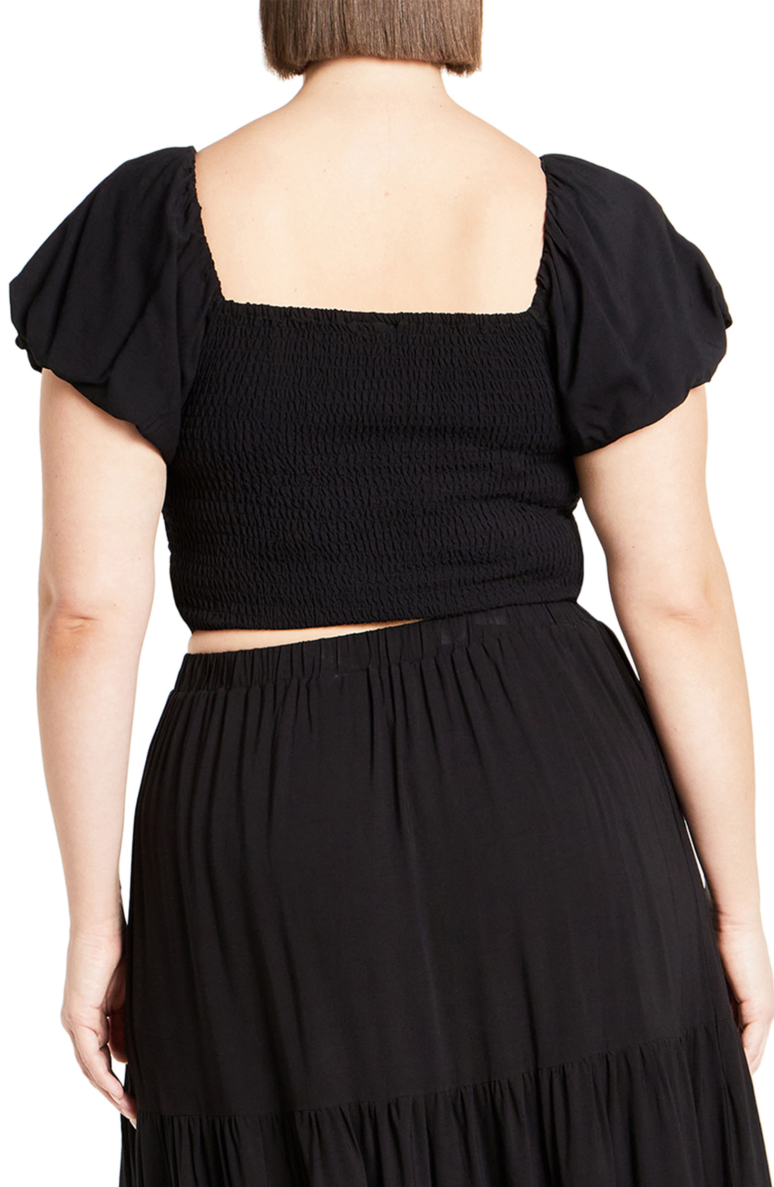 Dylan Smocked Puff Sleeve Crop Top - image 2